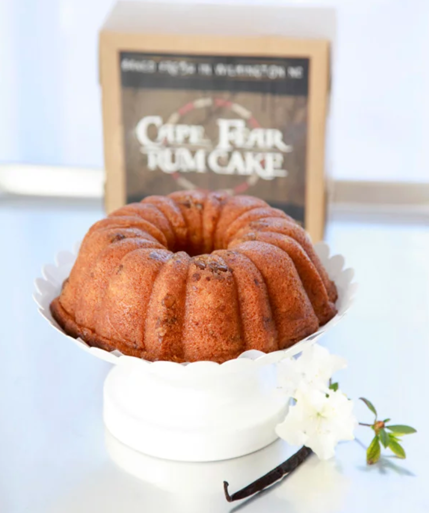 A Cape Fear Rum Cake on a platter