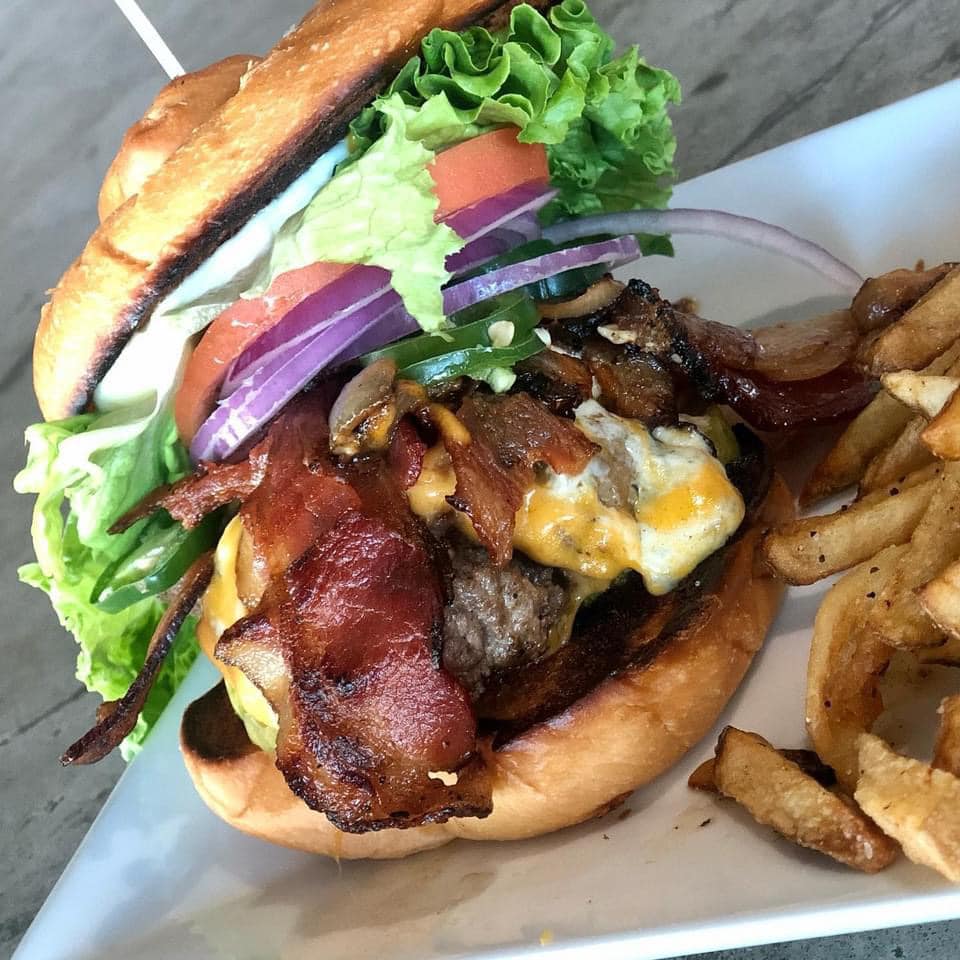 A burger from Fork N Cork restaurant in Wilmington, NC.